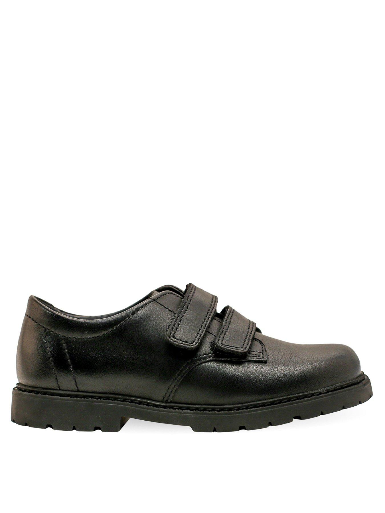 Boys Clarks Squared Toe Hook & Loop Quality Leather Classic School Shoes Deaton Boys Clarks Squared Toe Hook & Loop Quality Leather Classic School Shoes Deaton